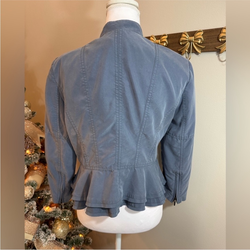 White House Black Market Peplum Jacket Size 6 – Blue Moto Style Zip Front - Picture 4 of 6